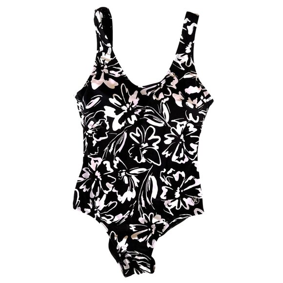 Hurley Swimsuit Small Petite SP Black White One Piece Floral Floral Beach Cruise - Picture 1 of 12